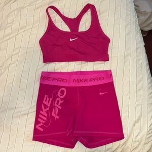 Pink Nike Sports Bra and Shorts